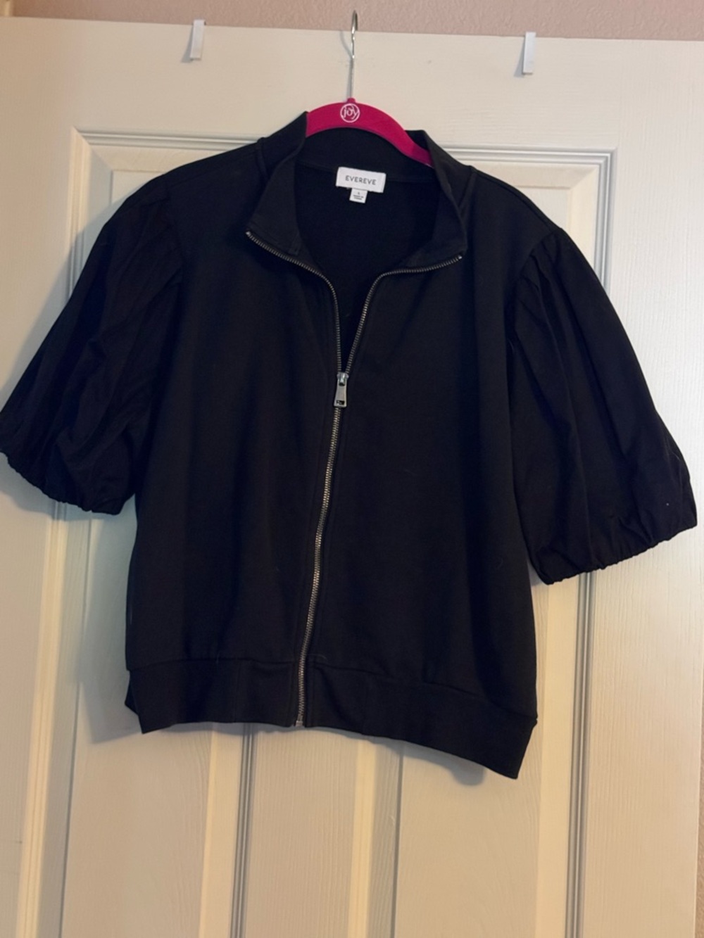 Evereve Black Puff-Sleeve Zip Front Bomber Jacket